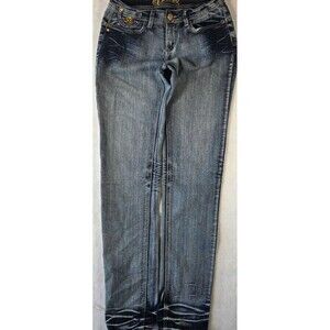 Dereon Jeans Womens Size 5/6 Blue Denim Skinny Rhinestone Embroidered Stretch